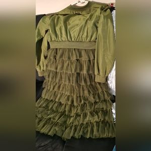 Olive green ruffle bomber jacket